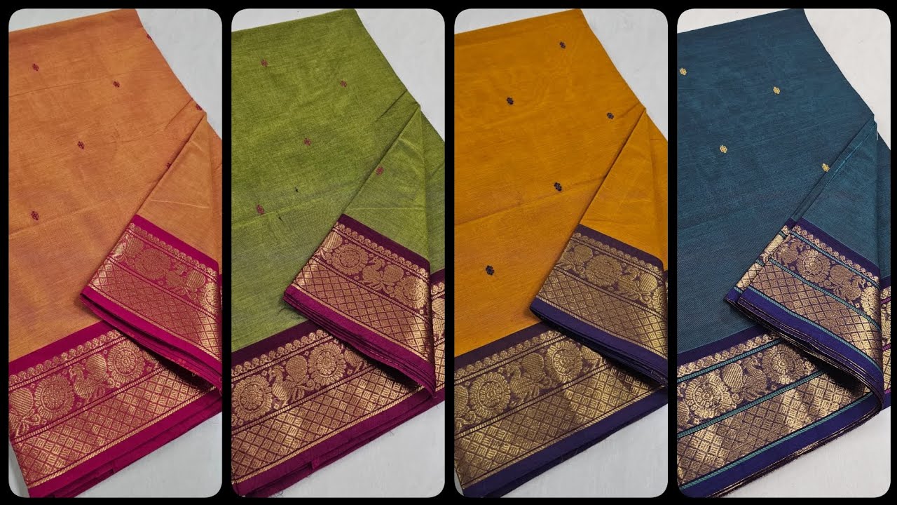 Premium kanchi cotton putta sarees with running blouse zari border 💕 To orders 💖