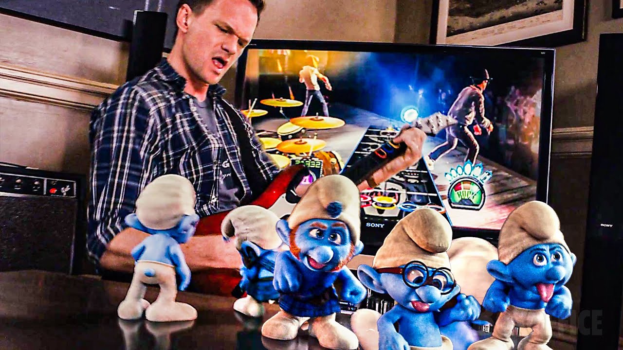 Neil Patrick Harris joga Guitar Hero com os Smurfs
