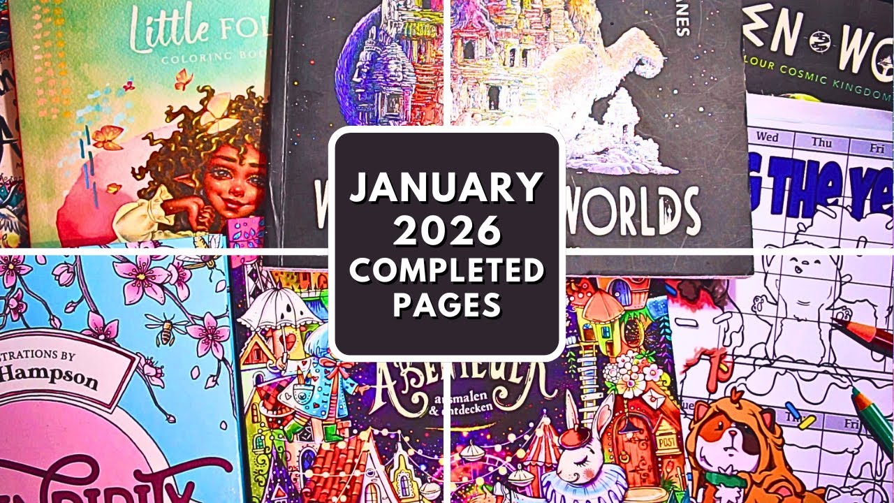 January 2026 Completed Pages | Adult Colouring