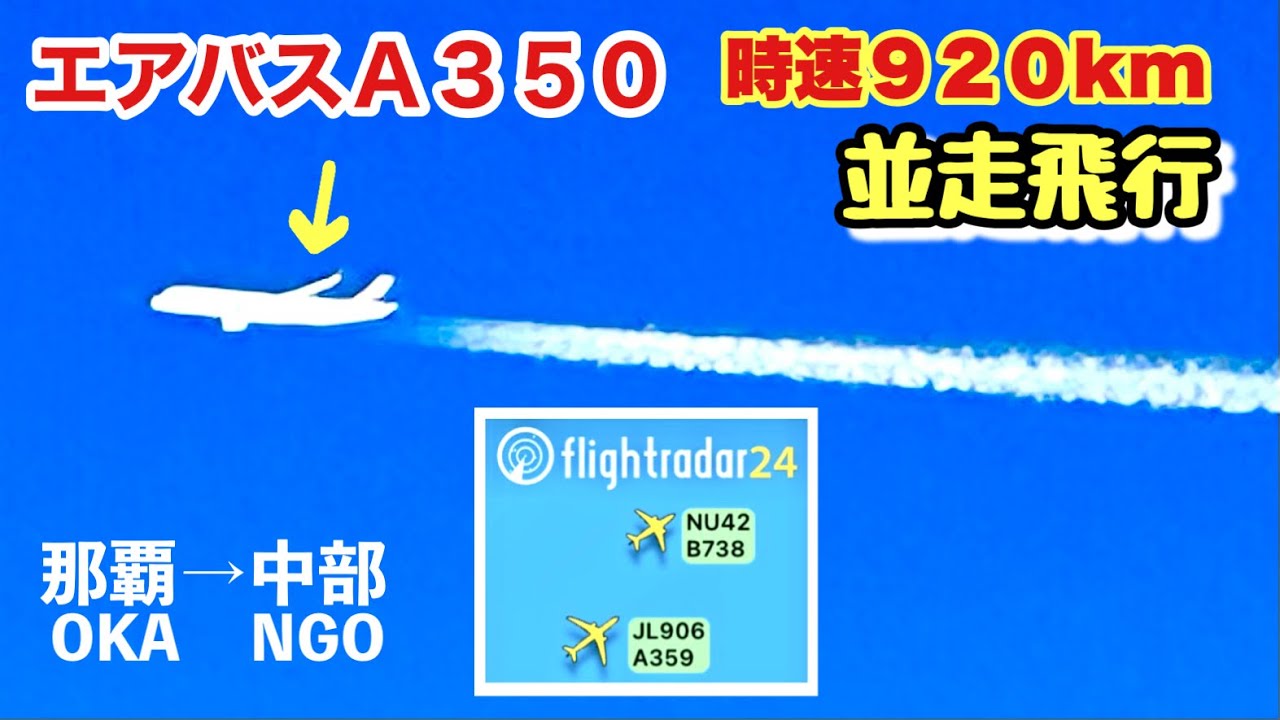 【並走飛行】B737とA350　那覇→中部　JTA