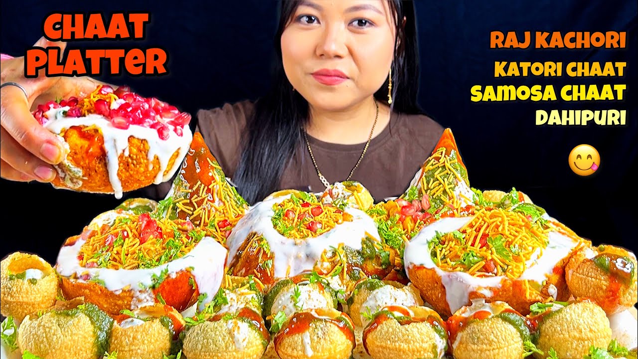 EATING RAJ KACHORI | KATORI CHAAT | DAHIPURI | SAMOSA CHAAT | INDIAN STREET FOOD | MUKBANG ASMR