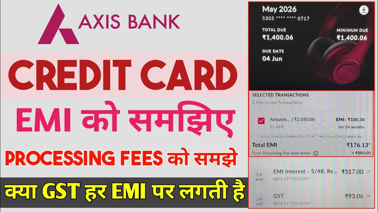 Axis Bank credit card EMI processing fees details | Axis Bank credit card GST on EMI