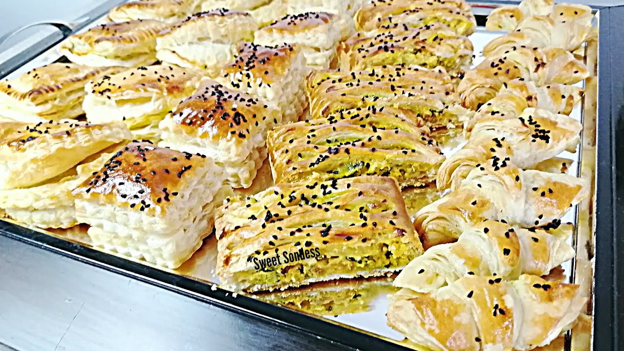 تشكيلة من مملحات بعجينة مورقة بدون زبدة توريق