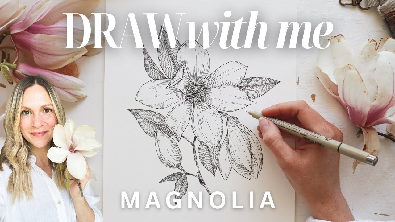 How To Draw Magnolia Flowers + Leaves ✿  (Beginner Friendly!) Flower Drawing Tutorial Step-by-Step