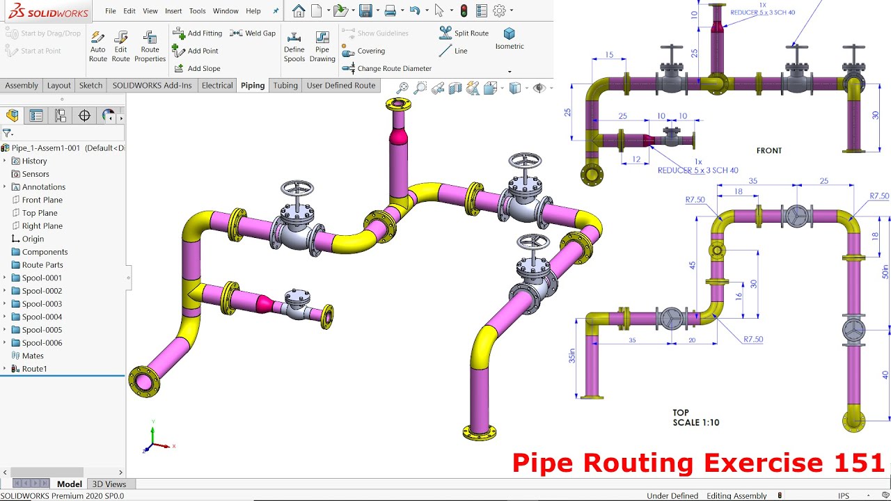 Упражнение 151 по маршрутизации труб в Solidworks