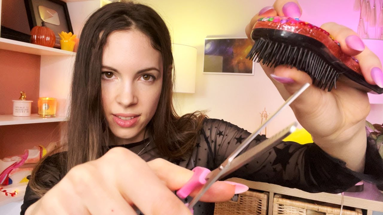 ASMR Fast & Aggressive Haircut And Hair Coloring (Cutting, Brushing, Tapping, Spit Painting, ETC)