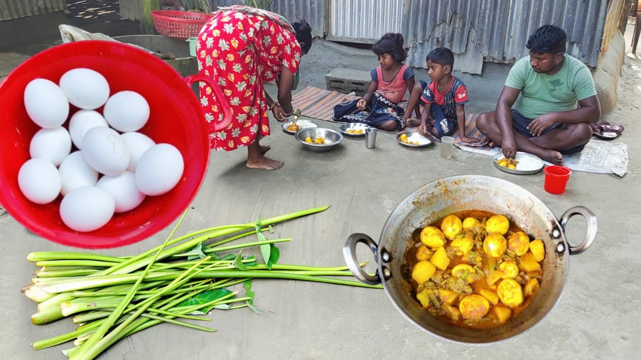 First Time We Cooked Egg Masala Gravy with Kochu Shak Recipe