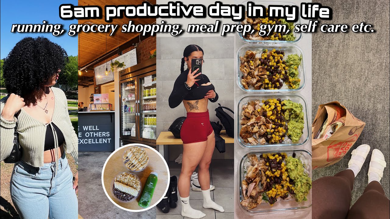 6AM productive day in my life vlog! running, groceries, meal prep, gym, self care etc ☆