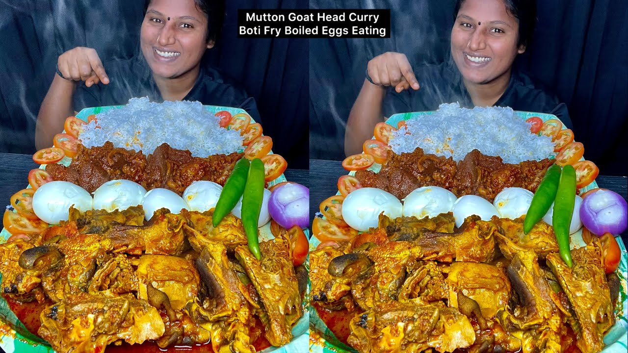 Mutton Goat Head Curry, Boti Fry, Boiled Eggs Eating Challenge | Video 207