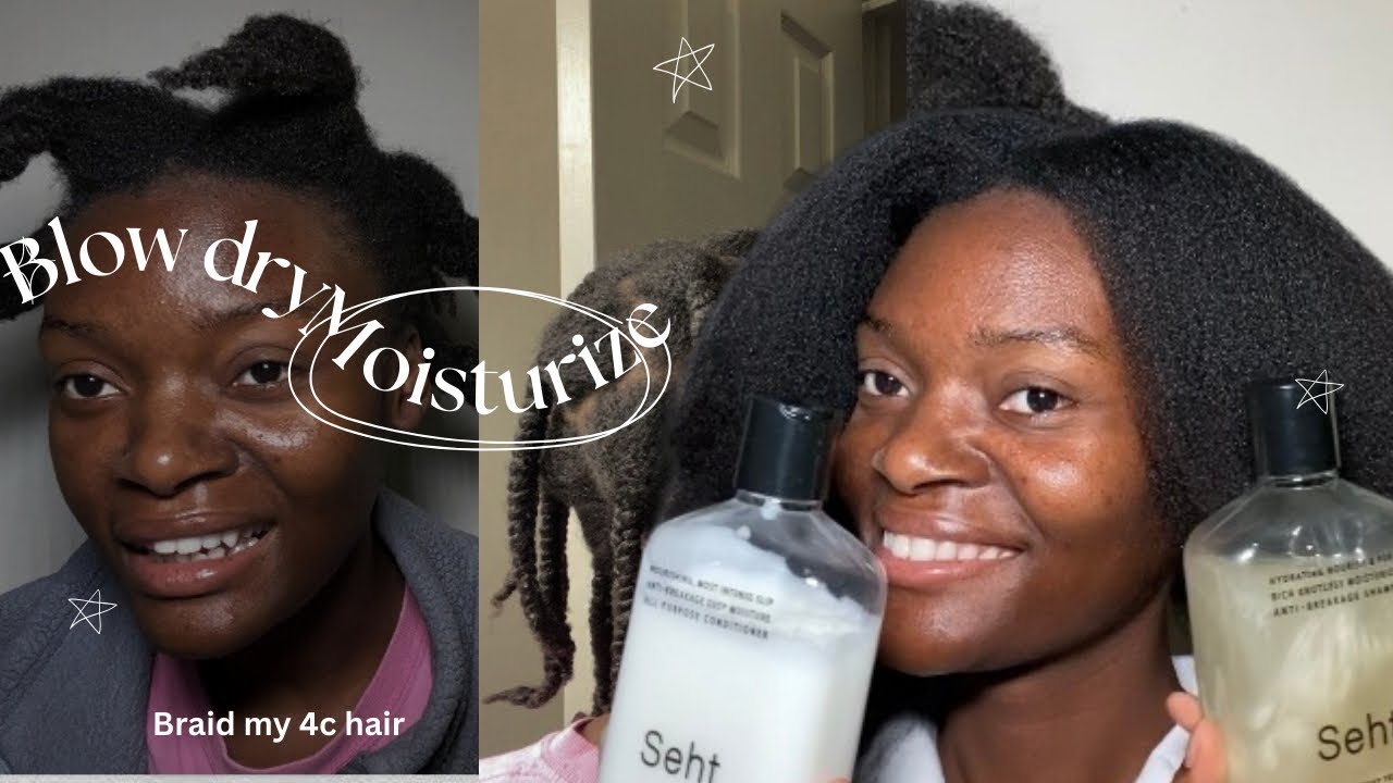 Blow dry and styled my 4c hair. Using the Seht hair products.