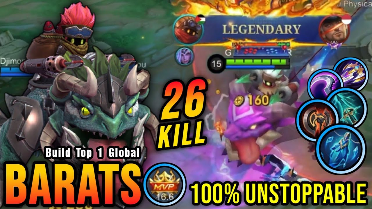 26 Kills No Death!! Barats Damage Build 100% Unstoppable!! - Build Top 1 Global Barats ~ MLBB