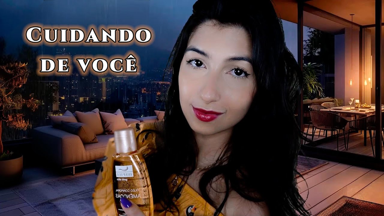 ASMR Te relaxando na varanda em uma noite chuvosa 🌧️ | Massagem, atenção pessoal