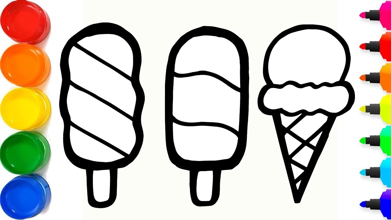 Glitter Rainbow Ice cream coloring and drawing for Kids -  Cara Menggambar dan Mewarnai Es krim