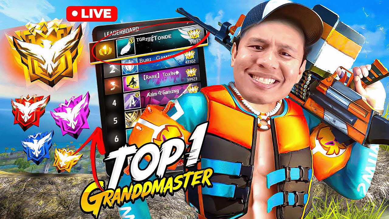 Top 1 Grandmaster Live Push with V Badge Youtubers ✌ #freefire #live #tondegamer