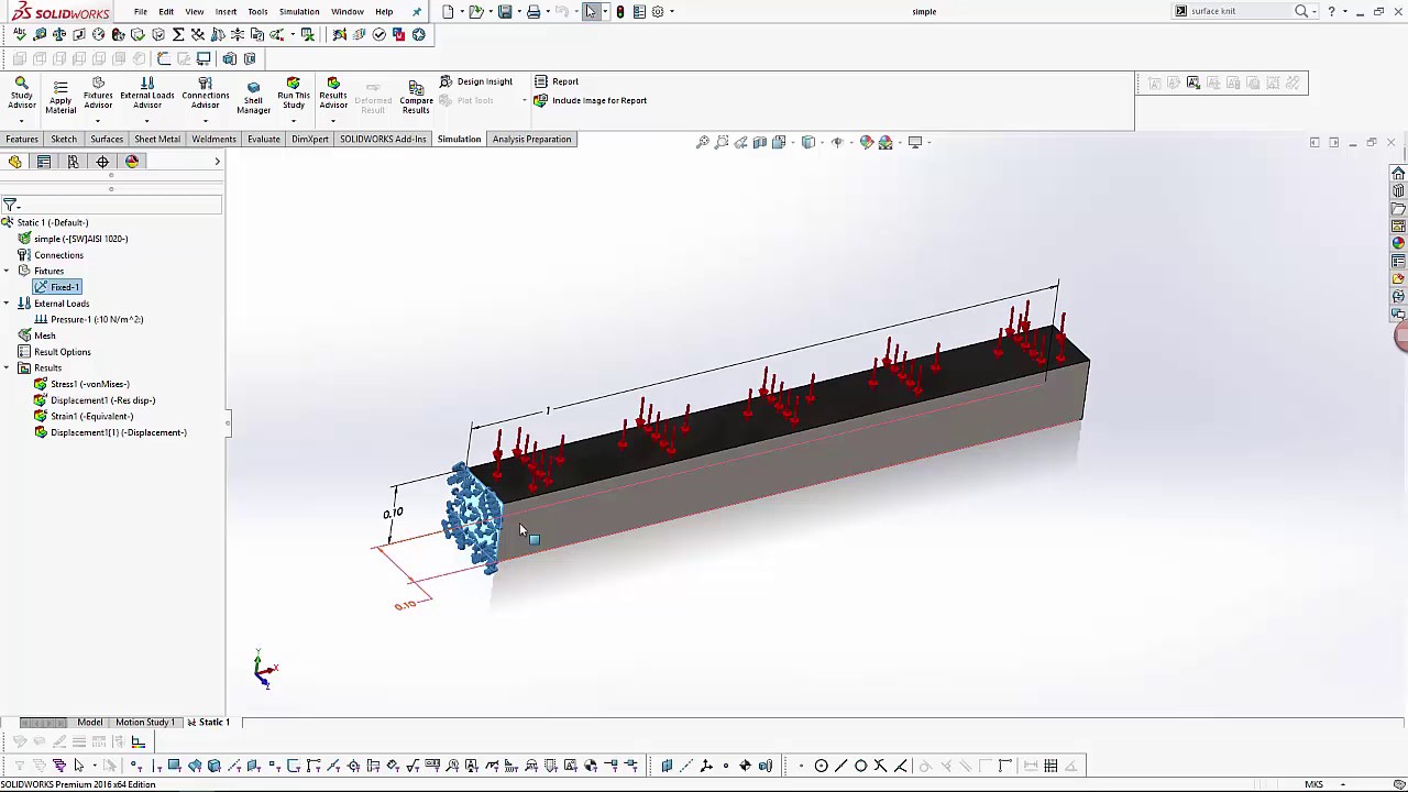 Computing Reaction Force in a Static Simulation in Solidworks Simulation