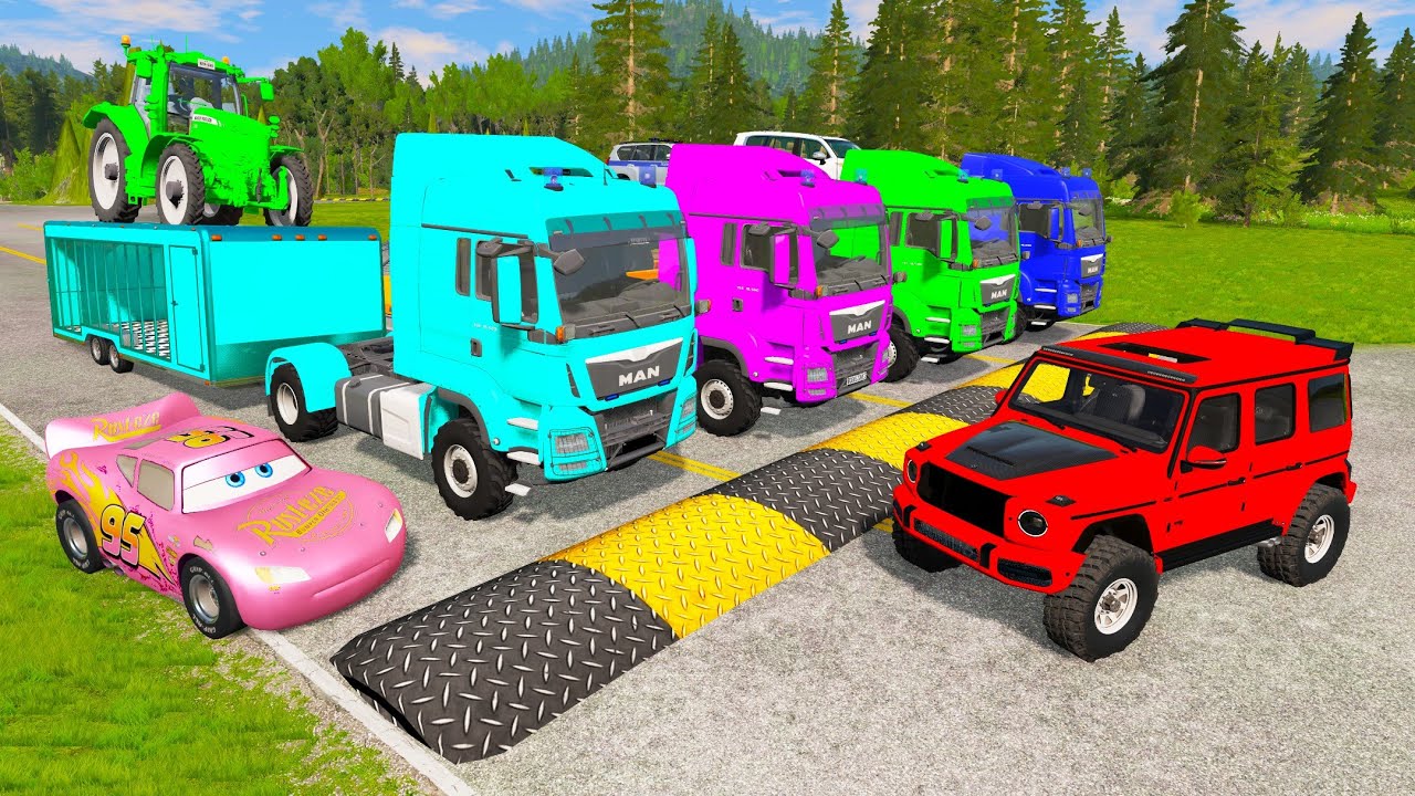 Flatbed Truck McQueen | Transportation with Truck - Pothole vs Car #243 - BeamNG.Drive