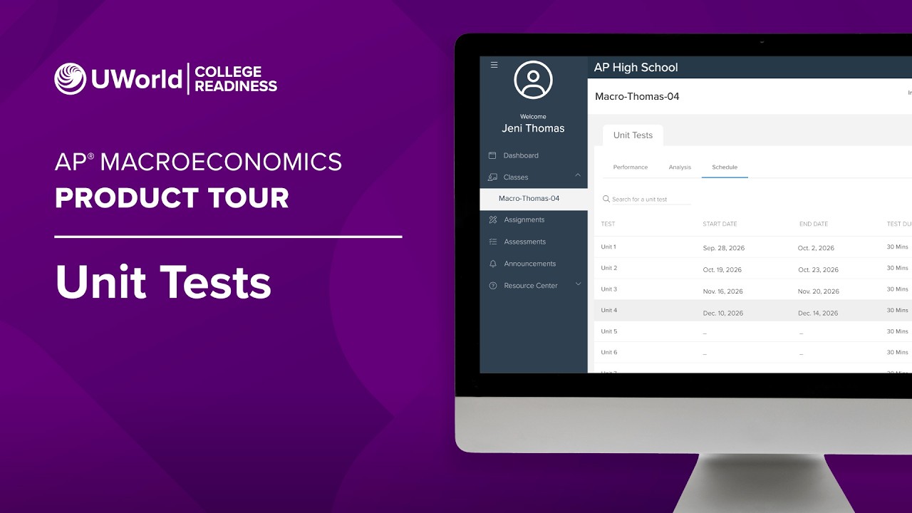 UWorld’s Course for AP® Macroeconomics Product Tour: Unit Tests