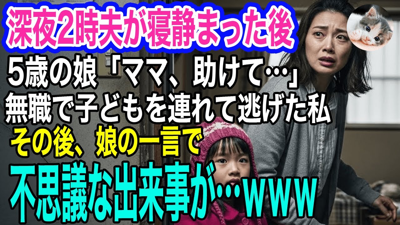 深夜2時過ぎ、夫が寝静まった後5歳の娘がこっそり「ママ、助けて…」無職で子どもを連れて逃げた私→その後、娘の一言で不思議なことがｗｗ【スカッとする話・年金シニア生活】