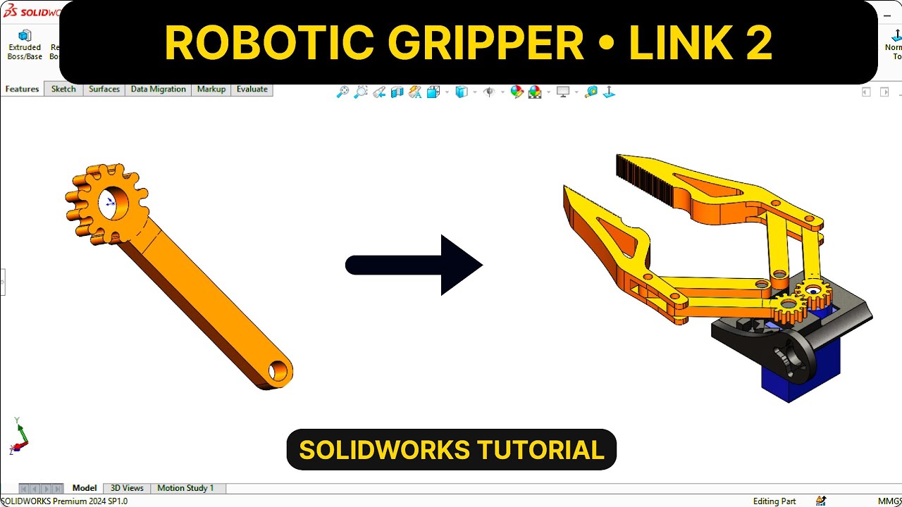 Robotic Gripper Gear Link Modeling in SOLIDWORKS | Robo CAD 