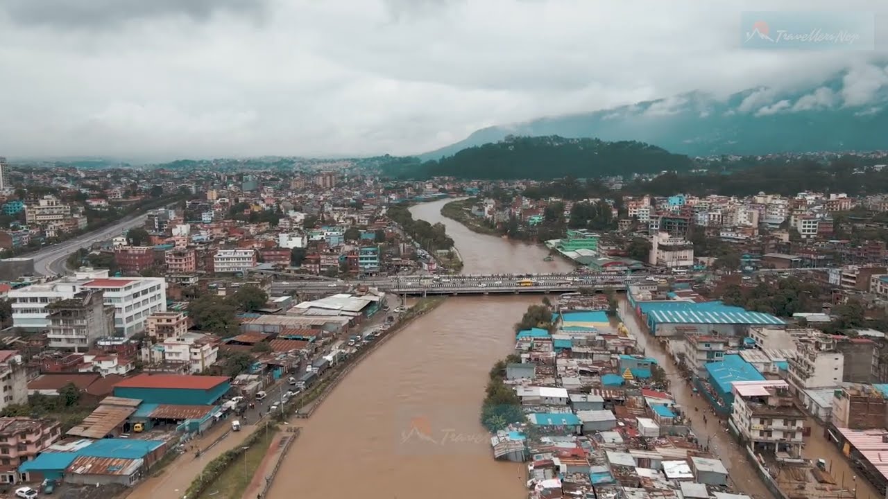 Drone view Bagmati river kathmandu