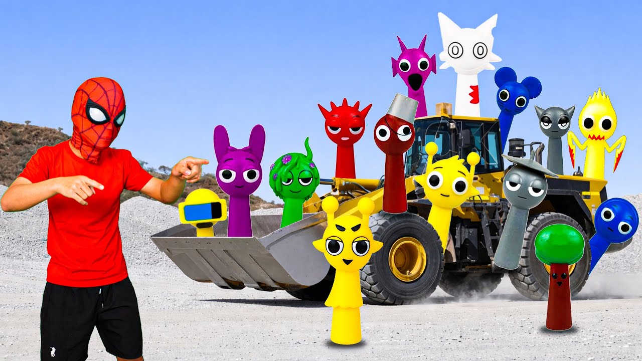 😱 Spider Man is surprised to see the All Sprunki on  BULLDOZER  - Spider Storie