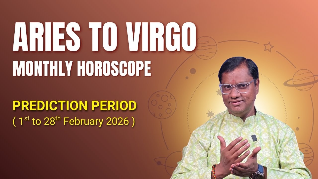 फरवरी 2026 राशिफल | Aries to Virgo Monthly Horoscope | प्रेम, करियर और धन | Vyas Card #arunkumarvyas