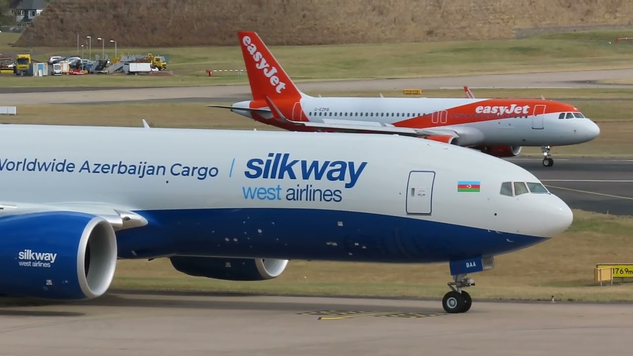 SILKWAY WEST AIRLINES NEW BOEING 777 FREIGHTER VP-BAA DEPARTING BIRMINGHAM AIRPORT 03/09/25