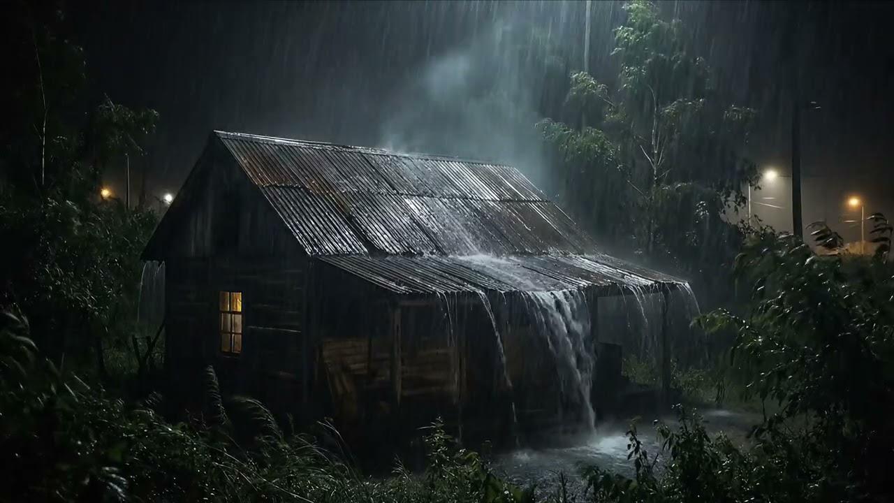 Rainy Night in the Forest Powerful Storm on Tin Roof & Deep Piano for Perfect Sleep