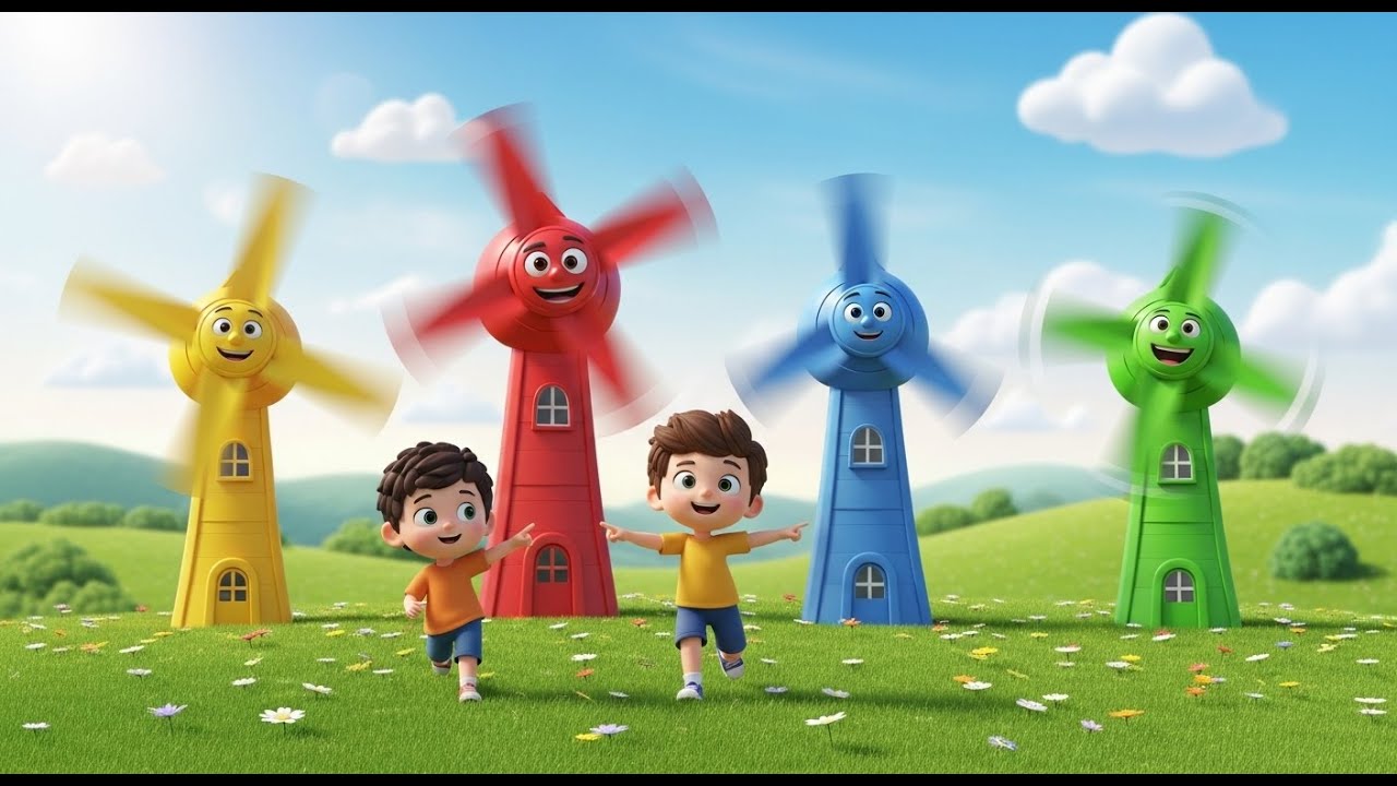 Quatro Pequenos Moinhos de Vento Spinny Spin | Canção de Movimento e Natureza