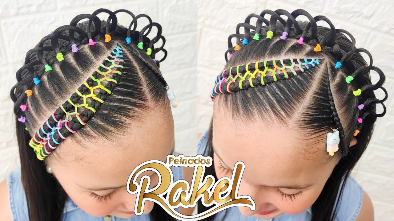 Corona Con Ligas Y Encintado Zig-Zag/ Peinados Para Niñas/ Peinados Rakel