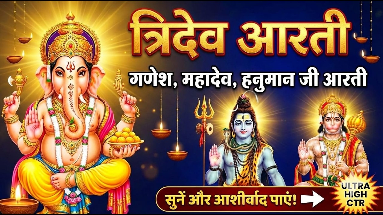🚨 यह महाआरती सुनते ही कटेंगे सभी संकट | aarti tridev ji ki  |  शिव–गणेश–हनुमान की संयुक्त कृपा 🔔