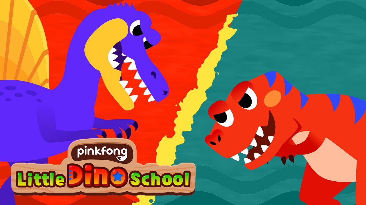 Spinosaurus vs Tyrannosaurus Rex | Dinosaur Cartoon | Dinosaur Musical | Pinkfong Little Dino School