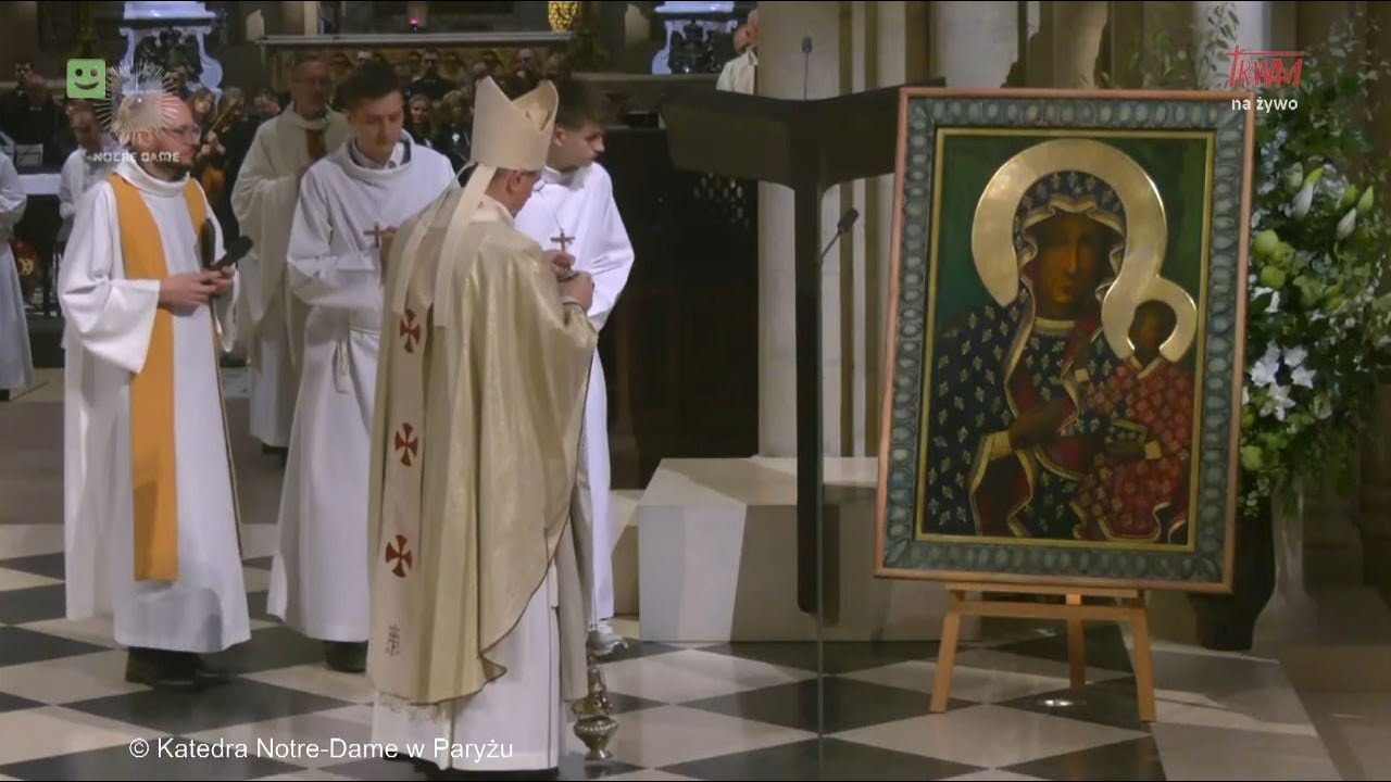 Msza św. z okazji ponownego umieszczenia ikony Matki Bożej Częstochowskiej w Katedrze Notre-Dame