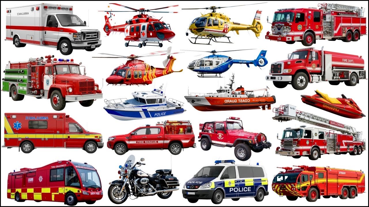 Emergency Vehicles Names |  Learn Rescue Vehicles for Kids | | Police Car, Fire Truck and Ambulance