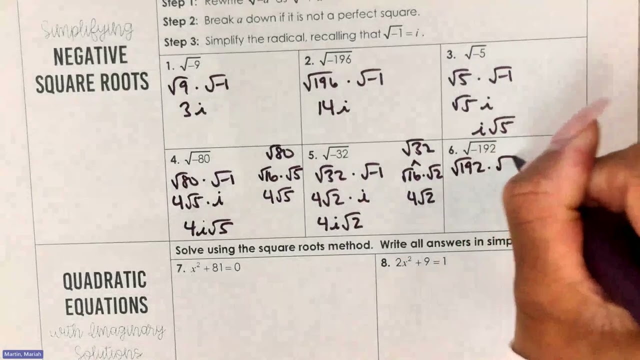 Alg 2 - Simplifying Radicals and Imaginary Numbers