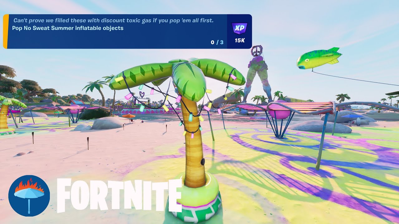 Pop No Sweat Summer inflatable objects locations! [Fortnite No Sweat Summer Event Quests]