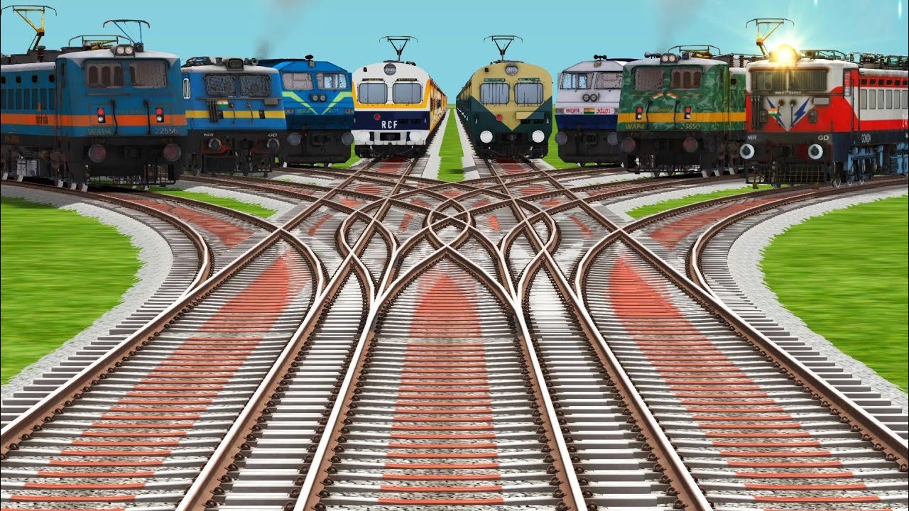 Eights Trains Gameplay On Bumpy Branched Railroad Crossing Tracks ll train game || train Simulator 