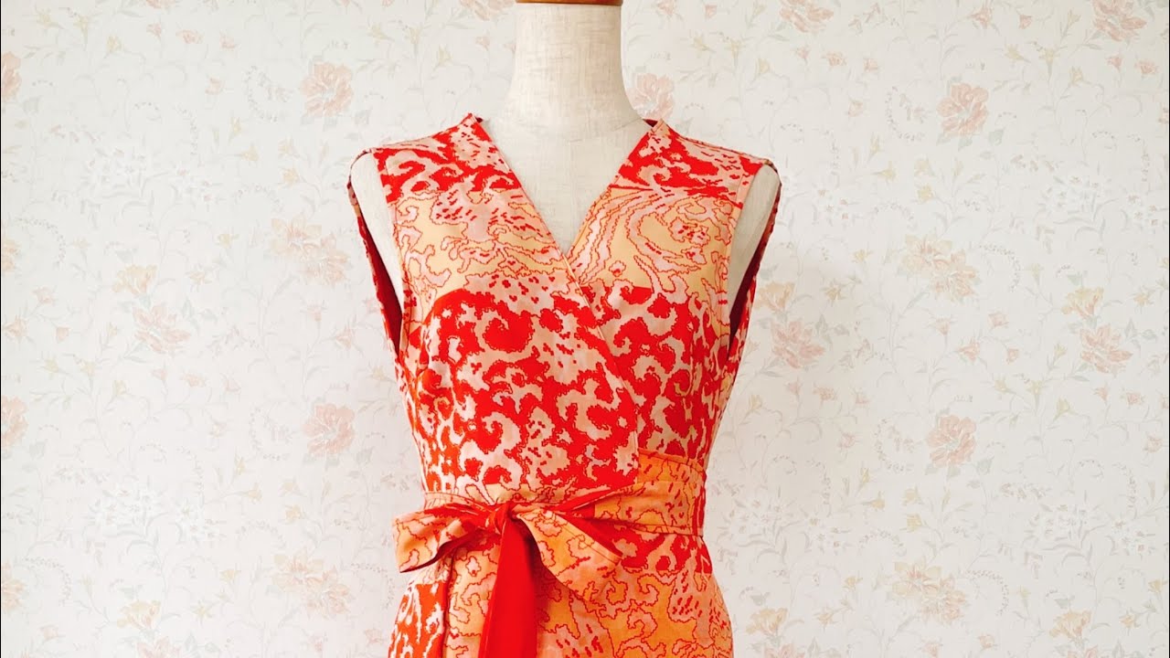 着物（長襦袢）から作る便利でステキなラップドレス♪Remake a kimono nagajuban into a nice wrap dress