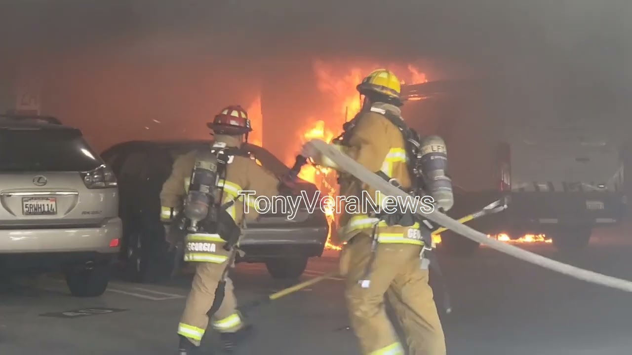 cecommercial van on Fire at LAX airport amazing job by LAFD and LAX airport police