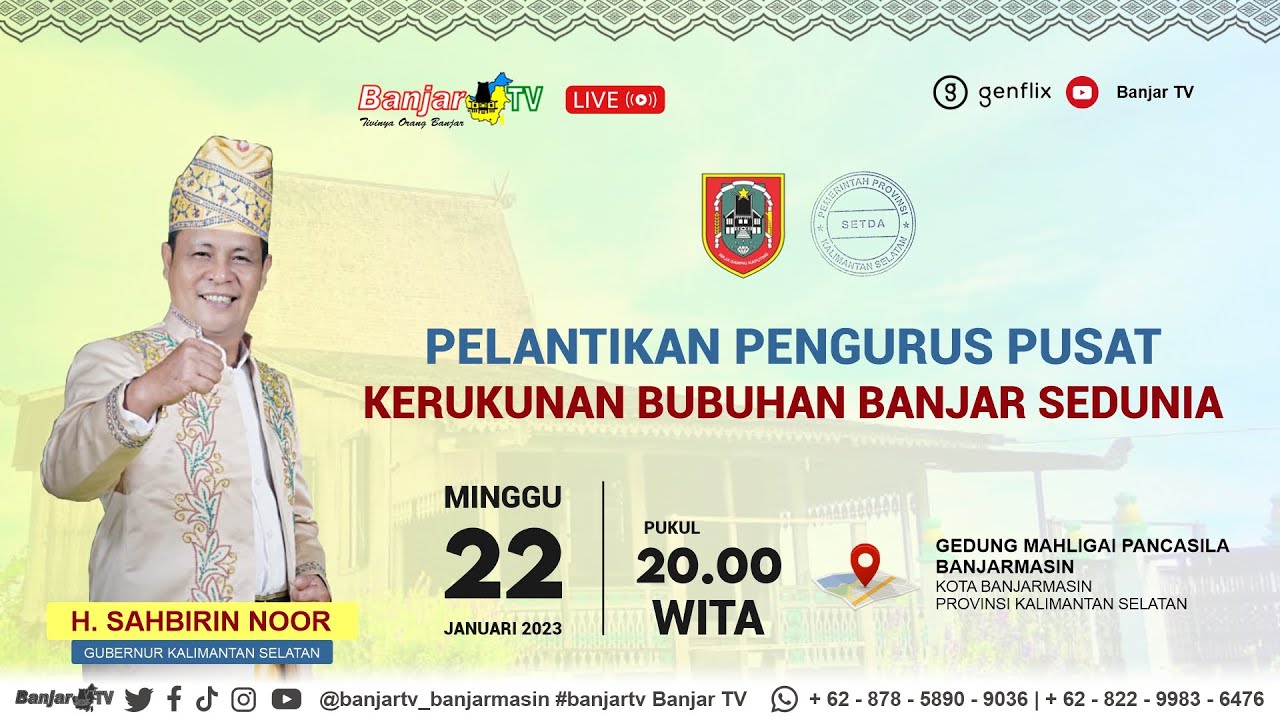LIVE 🔴 PELANTIKAN PENGURUS PUSAT KERUKUNAN BUBUHAN BANJAR SEDUNIA DI MAHLIGAI PANCASILA BANJARMASIN