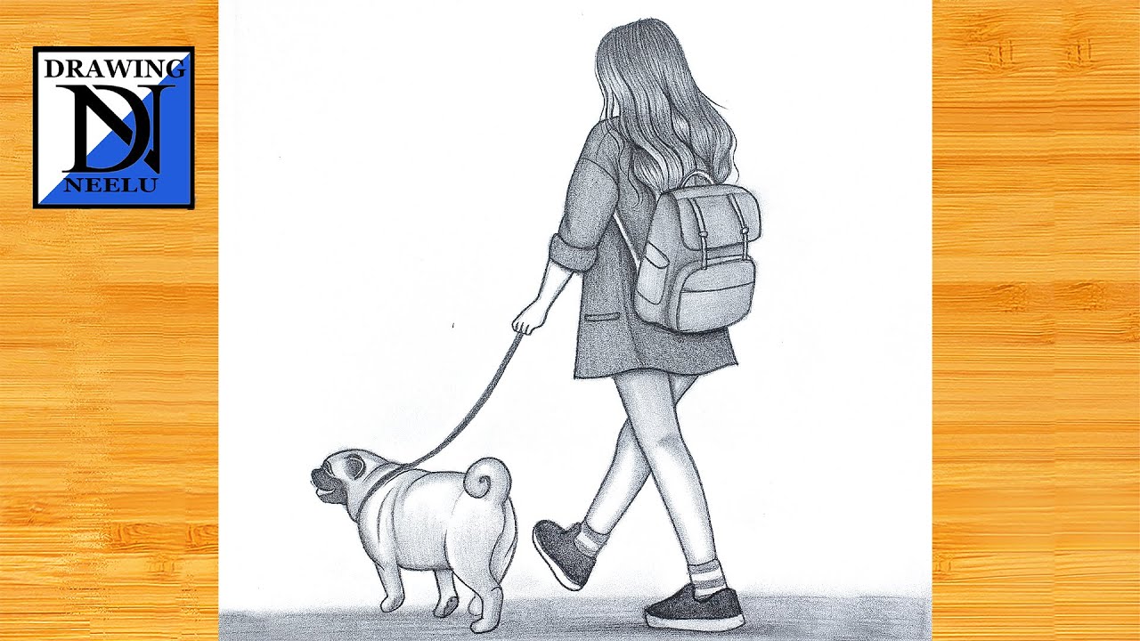 How to draw a Girl with Doggy -Drawing easy || Pencil sketch for beginner || Girl drawing || Drawing