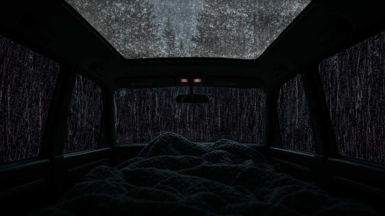 Relaxing Rain & Thunder on Cozy Car ⛈ Deep Sleep Sounds, Stress Relief & Peaceful Night Ambience