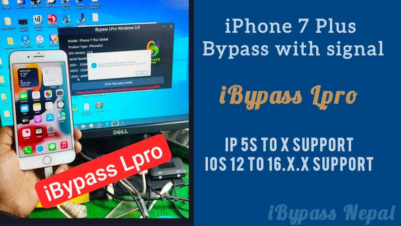 iPhone 7 Plus bypass with sim signal by iBypass Lpro (iPhone 5s-X support, ios 12-16.x.x)