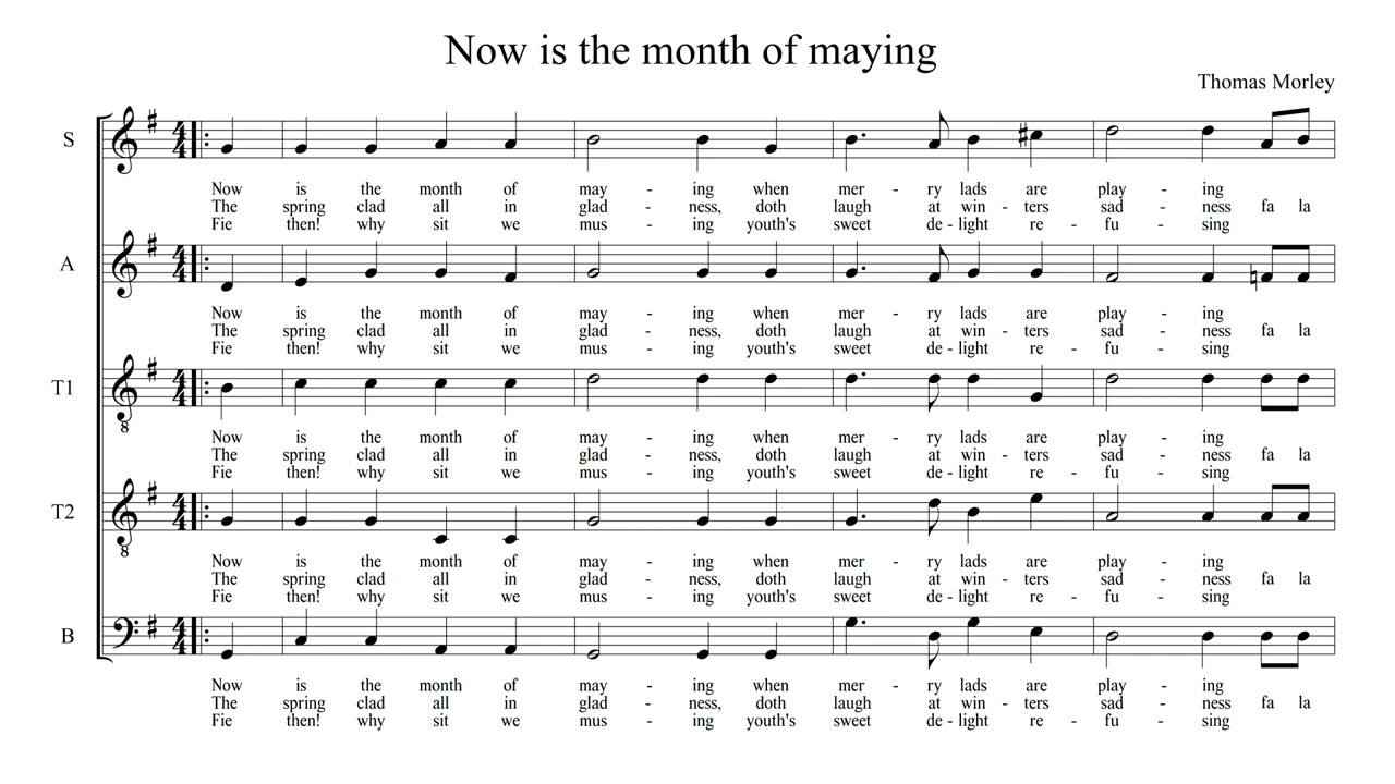 Now is the month of maying (femstämmig blandkör) - Tenor 2