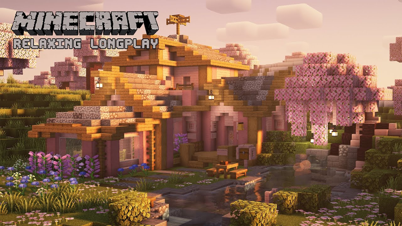 We Built a Cherry Blossom House with Hot Spring - Minecraft Relaxing Longplay (No Commentary) 1.20