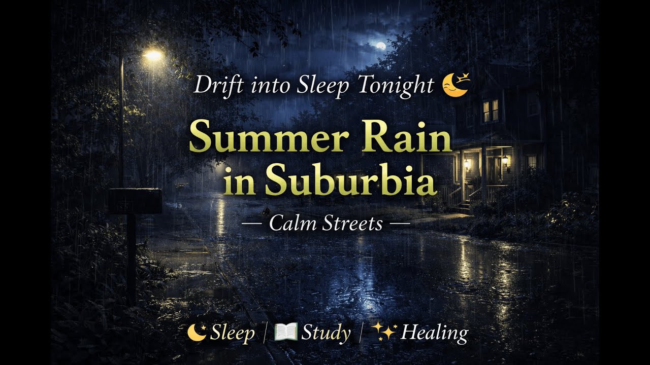 Fall Asleep to Quiet Suburbia — Rain on Empty Streets at Night | Sleep • Study • Healing