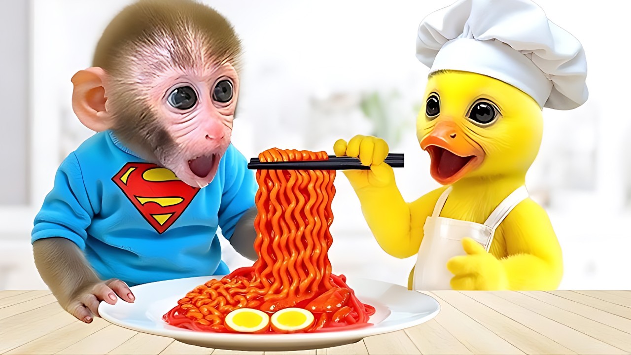 Baby Monkeys Funny Noodle Feast with Cute Ducks|NurseryRhymes&Kids Songs|Bobby KidsSongs#animalshome