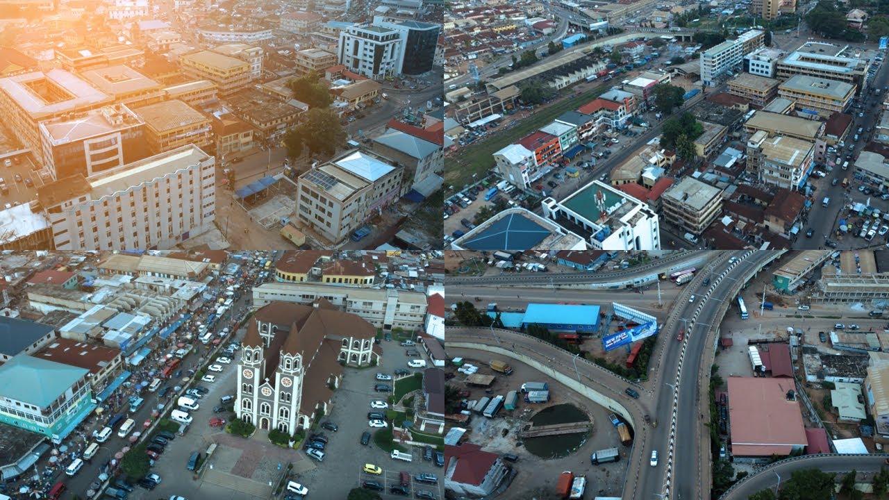 KUMASI GHANA By Drone  [4K]  Aerial Drone Footage of Adum, Roman Hill and Asafo Interchange
