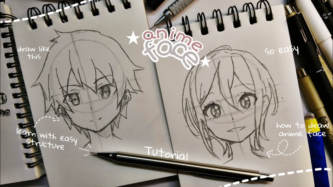 easy anime face drawing practice with easy structure ✧ || how to draw anime face // 【Tutorial】♡
