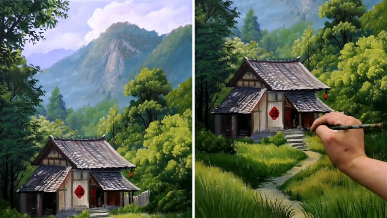 Painting A Small Tavern Located In The Forest / Acrylic Painting for Beginners / STEP by STEP